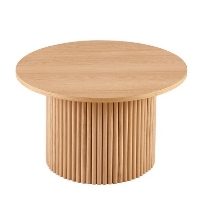Coolbibila 27” Round Coffee Table,Modern Round Coffee Table With Walnut Wood Veneer Tabletop And Metal Base,Farmhouse Wooden Coffee Table