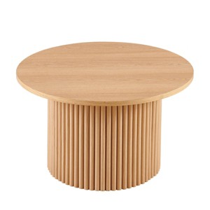 Coolbibila 27” Round Coffee Table,Modern Round Coffee Table With Walnut Wood Veneer Tabletop And Metal Base,Farmhouse Wooden Coffee Table - 1 of 4
