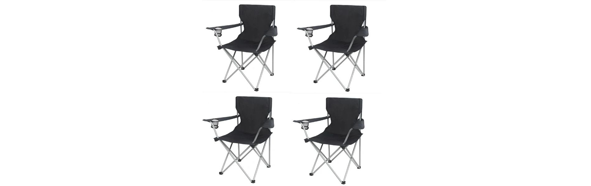 Racxily (4 PACK)Basic Quad Folding Camp Chair with Cup Holder, Black
