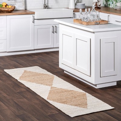 Ivory and Beige Cotton Jute Runner Rug, 2' x 8'