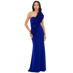Betsy & Adam Womens 3D Asymmetrical Flower Gown Dress, Blue, 8 - 1 of 1