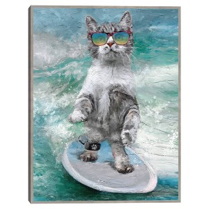 Wave Riders II Unframed Wall Canvas - Masterpiece Art Gallery: Tabby Cat Surfboard Art, Modern Beach Decor, 24x18 Canvas - 1 of 4