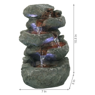 Light Grey Polyresin Stacked Rocks Tabletop Fountain with LED Lights
