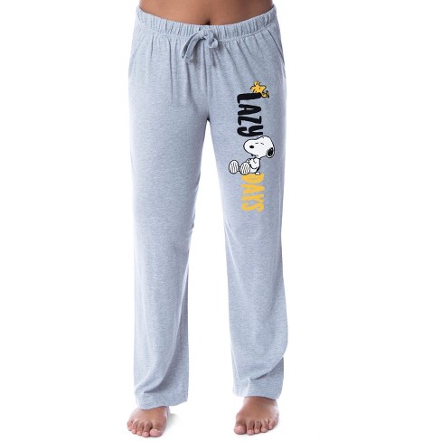 Peanuts Womens Snoopy and Woodstock Lazy Days Sleep Pajama Pants Large Grey