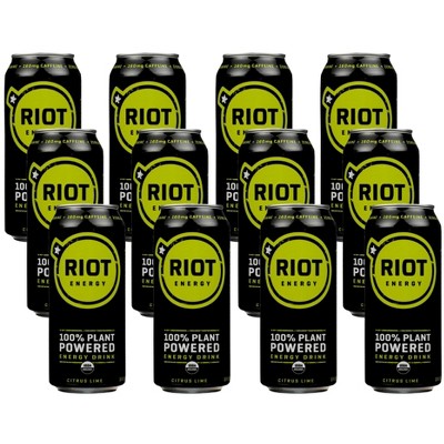 Riot Energy Organic Citrus Lime Plant-Powered Energy Drink - Case of 12/16 oz