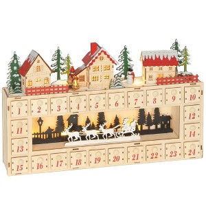 HOMCOM Advent Calendar with 24 Drawers Countdown to Christmas, Lighted Wood-Effect Advent Calendar, Battery Operated for Holiday Decoration - 1 of 4
