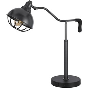 Cal Lighting 60W Taloga metal desk lamp with adjustable caged shade and 1 USB and 1 USB C charging outlets. (Bulb not included) - 1 of 4