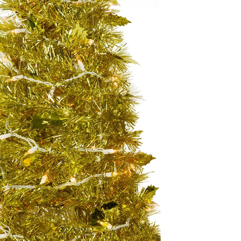 Northlight 4' Pre-Lit Gold Tinsel Pop-Up Artificial Christmas Tree, Clear Lights, 3 of 6