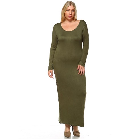 Women's Plus Size Long Sleeve Maxi Dress Green 3X - White Mark