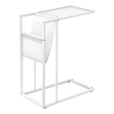 Contemporary White Metal and Glass Magazine Rack Side Table