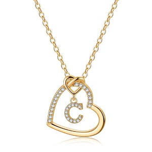 Turandoss 18K Gold Heart Initial Necklace for Women Girls, Dainty Zircon Pendant Necklace, Birthday Gifts for Women Girls, Gold Jewelry, 20+2.5In - 1 of 4