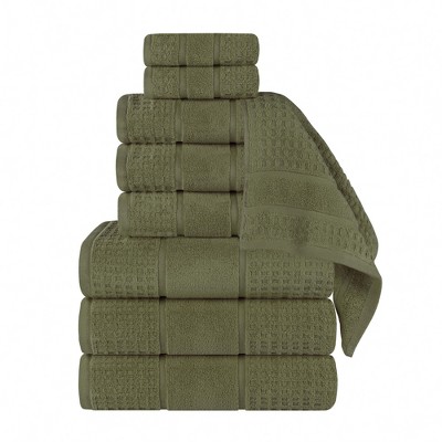 Zero Twist Cotton Waffle Honeycomb Medium Weight 9 Piece Bathroom Towel Set by Blue Nile Mills