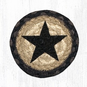 Earth Rugs Black Star Round Jute Coaster 5"x5" – Hand Stenciled Rustic Accent - 1 of 3