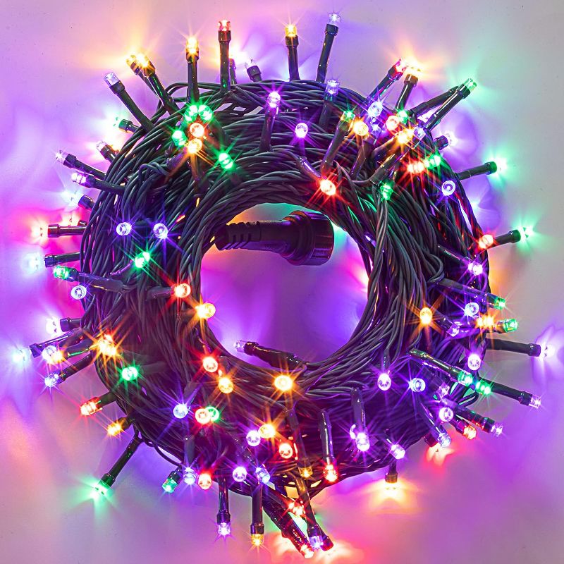150 Multicolor LED Green Wire String Lights, 8 Modes, 1 of 8