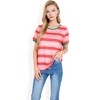 Anna-Kaci Women's Short Sleeve Striped Casual Tee with Contrast Trim - 4 of 4