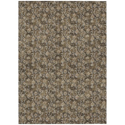 Brown And Ivory Floral Washable Indoor Outdoor Area Rug