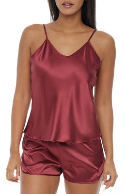 Adr Women's Cami Top & Shorts Pajamas Set, Satin Pjs Burgundy Medium :  Target