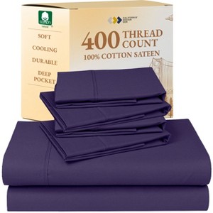 6 Piece Sheet Set with 4 Pillowcases - 400 Thread Count 100% Cotton Sateen - Deep Pocket by California Design Den - 1 of 4