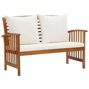 Garden Bench Cream White, Natural Wood - 1 of 4