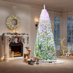 Pencil Christmas Tree, Modern Gradient Snow Flocked Holiday Decoration Xmas Tree with 320 Branch Tips and Metal Stand, for Home Office Christmas - 1 of 4