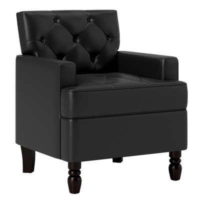 Bestier Soft Vegan PU Leather Accent Chair Removable Cushion Upholstered Tufted Arm with Solid Leg Black