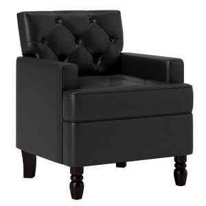 Bestier Soft Vegan PU Leather Accent Chair Removable Cushion Upholstered Tufted Arm with Solid Leg Black - 1 of 4