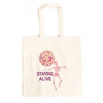 City Creek Prints Staying Alive Disco Ball Canvas Tote Bag - 15x16 - Natural
