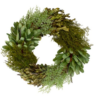 Northlight Cedar, Succulent and Day Grass Artificial Spring Wreath, Green -14-Inch