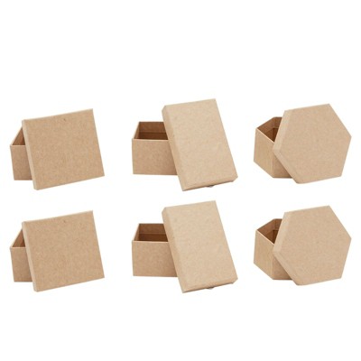 Bright Creations 6 Pack Mini Brown Paper Mache Boxes with Lids, Bridesmaid Gift Box, 3 Shapes