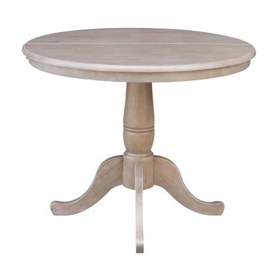 Traditional Washed Gray Taupe Extendable Round Wood Dining Table