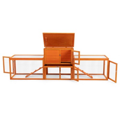 Sevobal Pet Crates and Houses Large Three Box Rabbit Cage with Waterproof Roof, Indoor and Outdoor Use, Orange, 94.48"*18.89"*31.1"