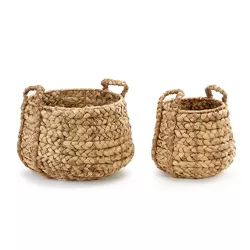 DEMDACO Braided Baskets with Handle - Set of 2 Brown