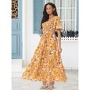 Seta T Women's Floral Short Flutter Sleeve V Neck Smocked High Waist Flowy Maxi Dress 2 Packs - 2 of 4