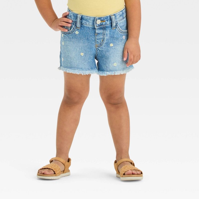 Toddler Girls' Daisy Embroidered Jean Shorts - Cat & Jack™ Blue, 1 of 9