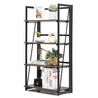 Brown Wire 4-Tier Folding Bookshelf with Industrial Design