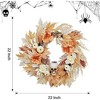 22 Inch Halloween Wreath for Front Door, Halloween Skull Wreath with Lights White Pumpkins Roses, Halloween Decorations Fall Maple Leaves Wreath - 4 of 4