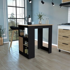 Gulches Modern Black/Natural Oak Kitchen Island, 36"H, with Three Open Side Storage Shelves and Push-to-Open Cabinet - 1 of 4