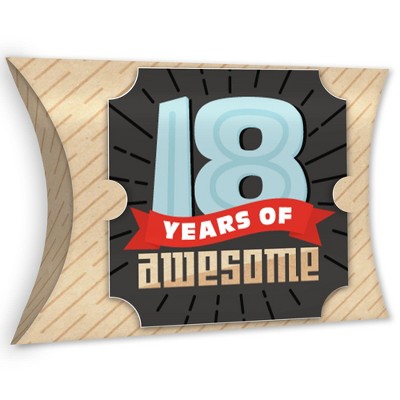 Big Dot of Happiness Boy 18th Birthday - Favor Gift Boxes - Eighteenth Birthday Party Large Pillow Boxes - Set of 12