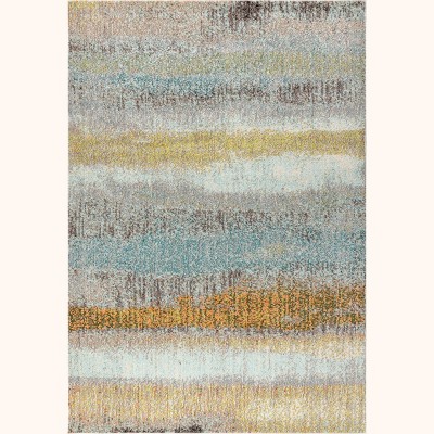 Cream and Yellow Abstract Synthetic Area Rug, 3 x 5
