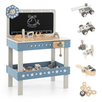 Infans Kids Wooden Toy Workbench Toddler Pretend Play Tool Bench Workshop w/Accessories