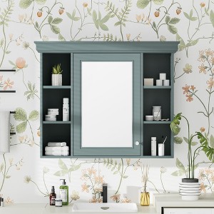DOMETOUR Blue Wall Mounted Bathroom Cabinet with Mirror Door, Modern Medicine Cabinet with 6 Shelves, 35'' x 28'' - 1 of 4