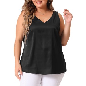 Agnes Orinda Women's Plus Size Silky Satin V Neck Casual Sleeveless Summer Basic Tank Tops - 1 of 4