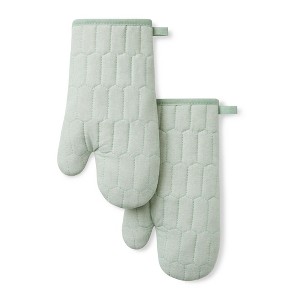MARTHA STEWART Honeycomb Quilted Chambray Oven Mitt 2-Pack Set - 1 of 4