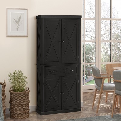 Black Freestanding Farmhouse Kitchen Pantry Cabinet with Adjustable Shelves
