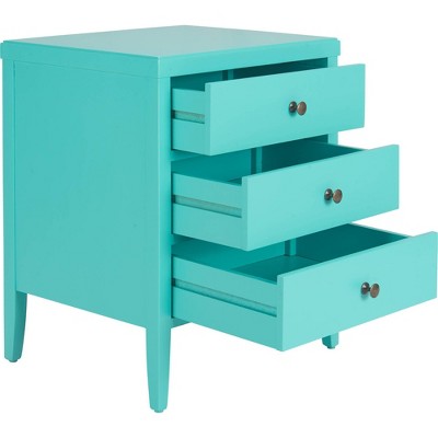 Turquoise Solid Wood 3-Drawer Nightstand with Bronze Knobs