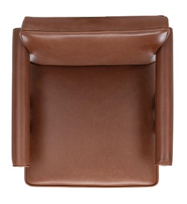 Contemporary Cognac Faux Leather Arm Chair with Walnut Finish