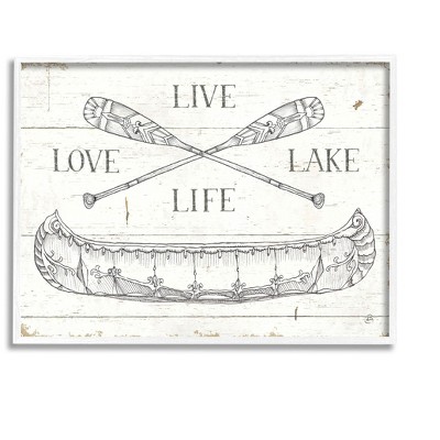 Stupell Industries Live Love Lake Rustic Canoe Oars Framed Giclee Art