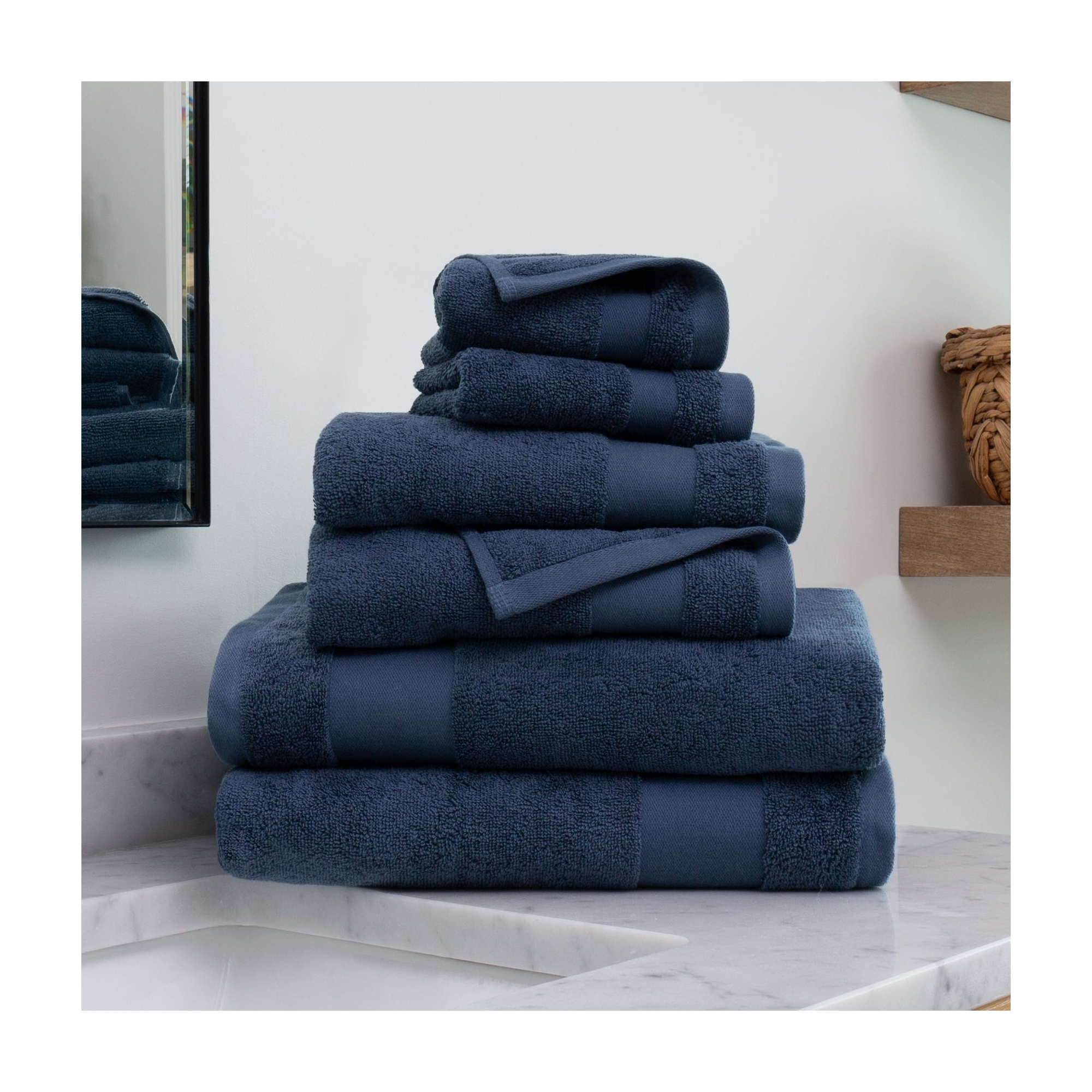 6 Piece Bath Towels Set, 100% Super Plush Premium Cotton - Becky Cameron, Navy, 6 Pack