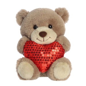 Aurora Small Glimmerheart Bear Valentine Heartwarming Stuffed Animal Taupe Brown 7" - 1 of 4