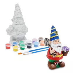 Bright Creations Gnomes Pet Rock Painting Kit for Kids with 3ml Paint Pod Strips, 2 Brushes and 2 Ceramic Figurines